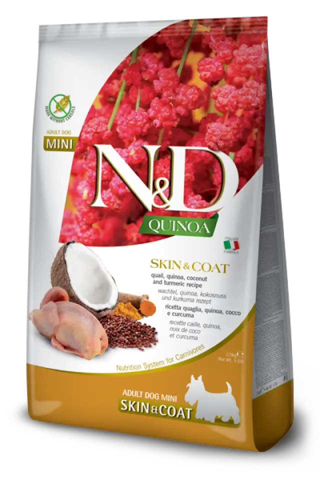 Фото Корм для собак Фарміна N&D Quinoa Skin&Coat ADULT MINI з перепелом, кіноа, кокосом та куркумою купити за ціною ₴1737.00